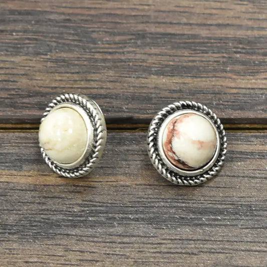 10 MM White Turquoise Stud Earrings