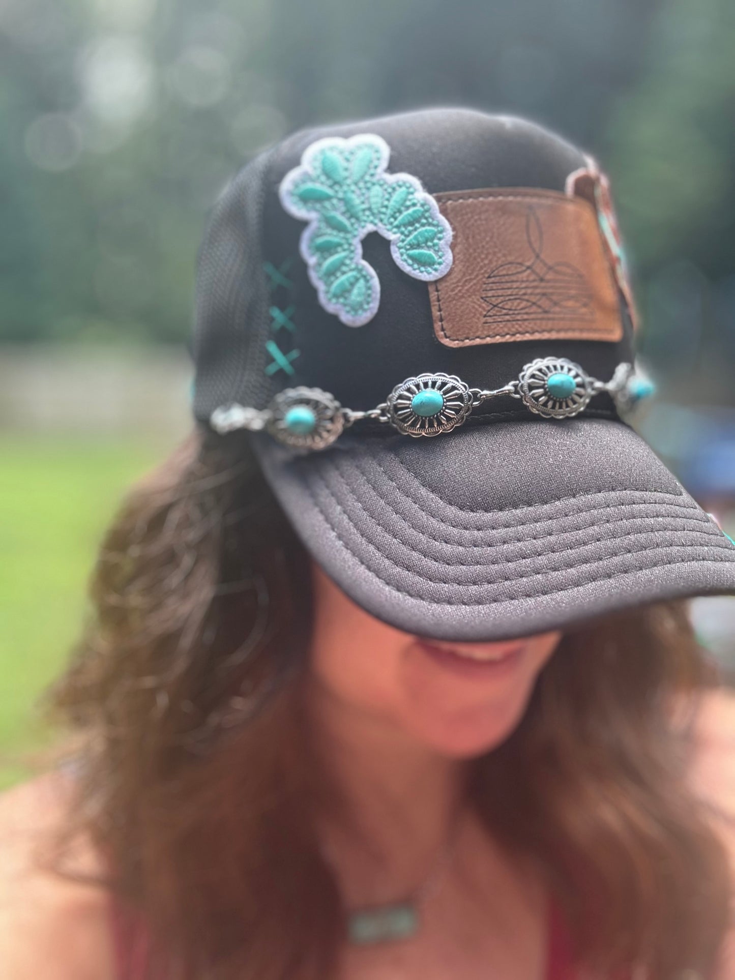 Turquoise and Black Wild West Trucker Hat