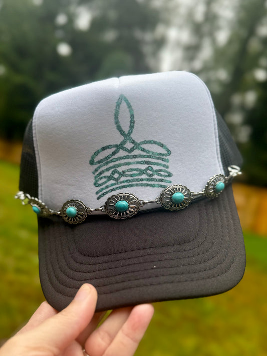 Boot Stitch and Turquoise Trucker Hat