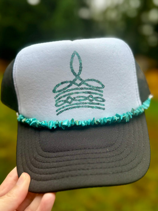 Boot Stitch Trucker Hat with Turquoise Stone Hat Chain