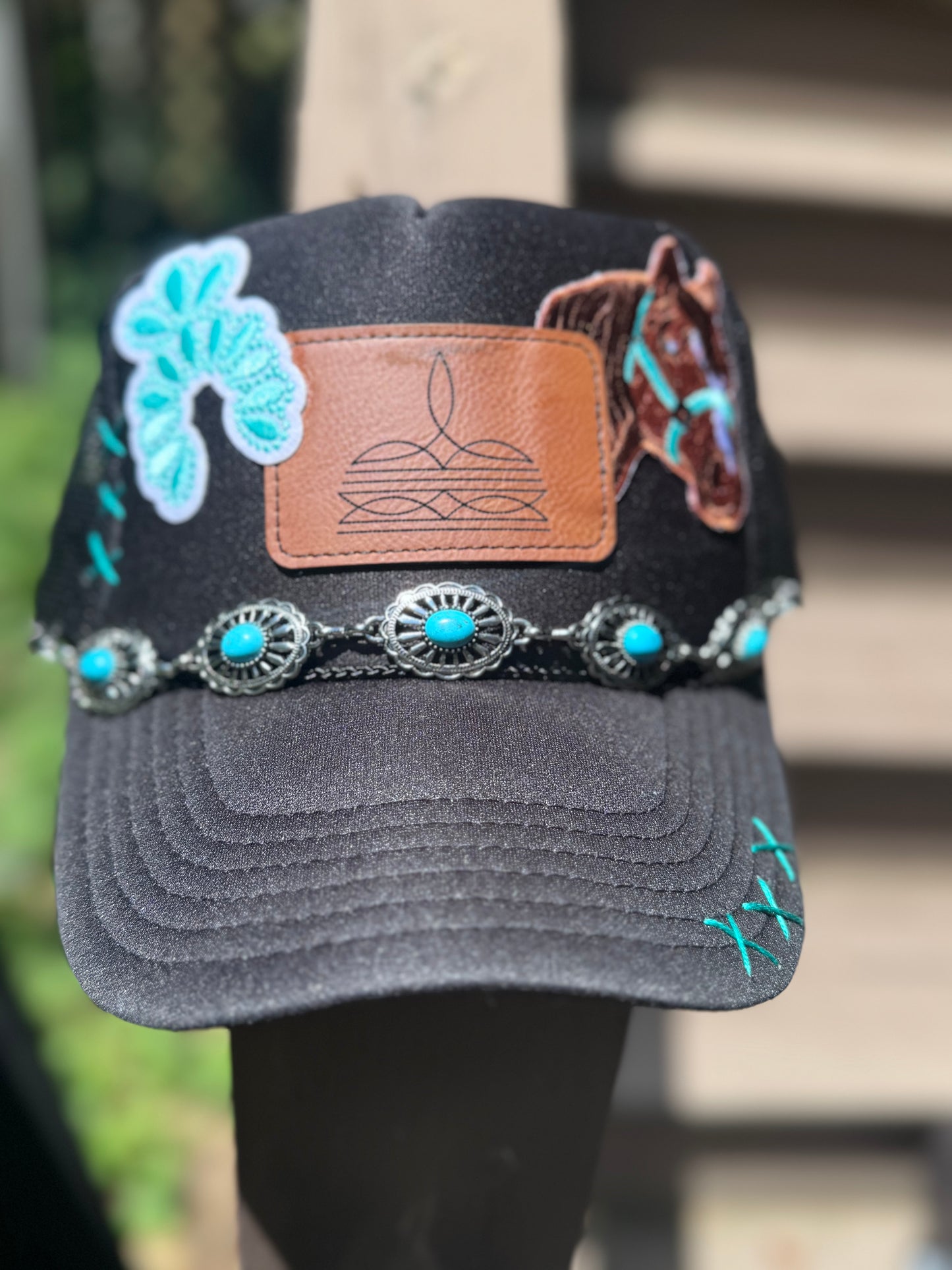 Turquoise and Black Wild West Trucker Hat