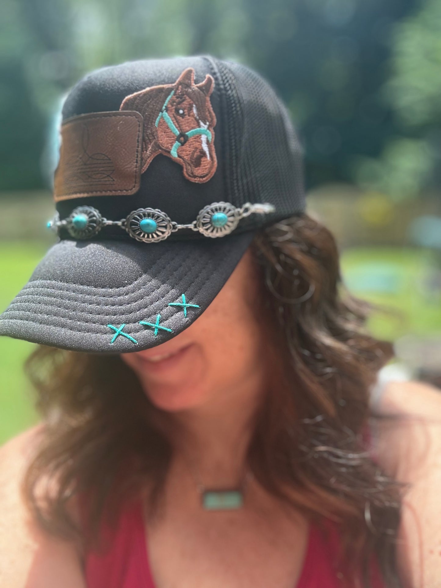 Turquoise and Black Wild West Trucker Hat