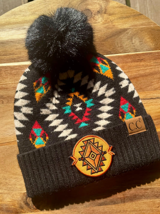 Aztec Beanie with Aztec Patch